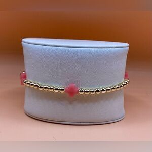 14K Gold Filled & Pink Cross Beaded Bracelet; non tarnish, water & sweat proof.